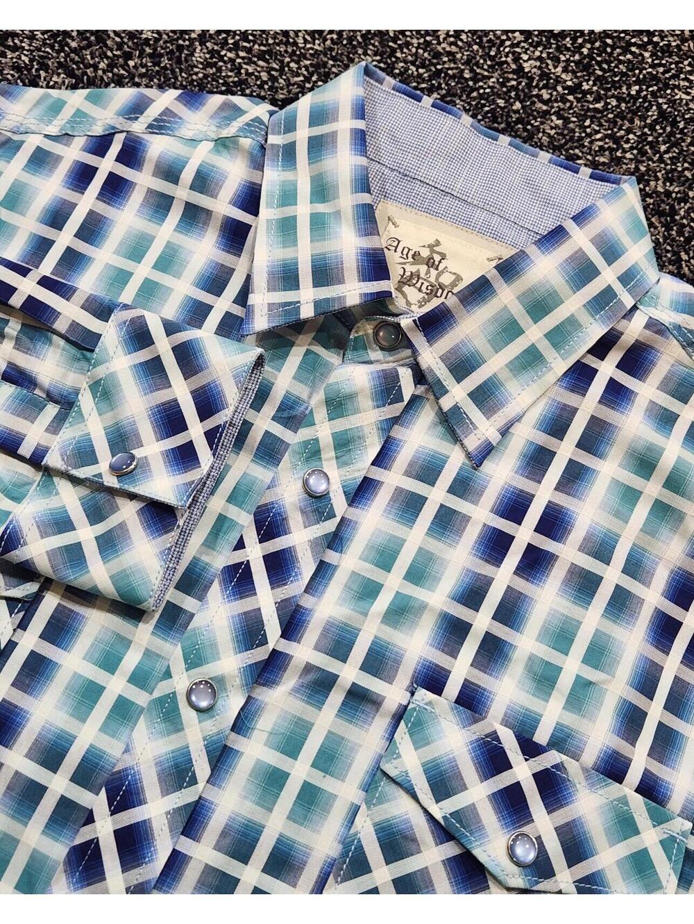 Age of Wisdom Western Pearl Snap Shirt Men’s Medium Plaid Long Sleeve Cotton